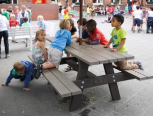 bench table playground equipment outdoor recycled plastic